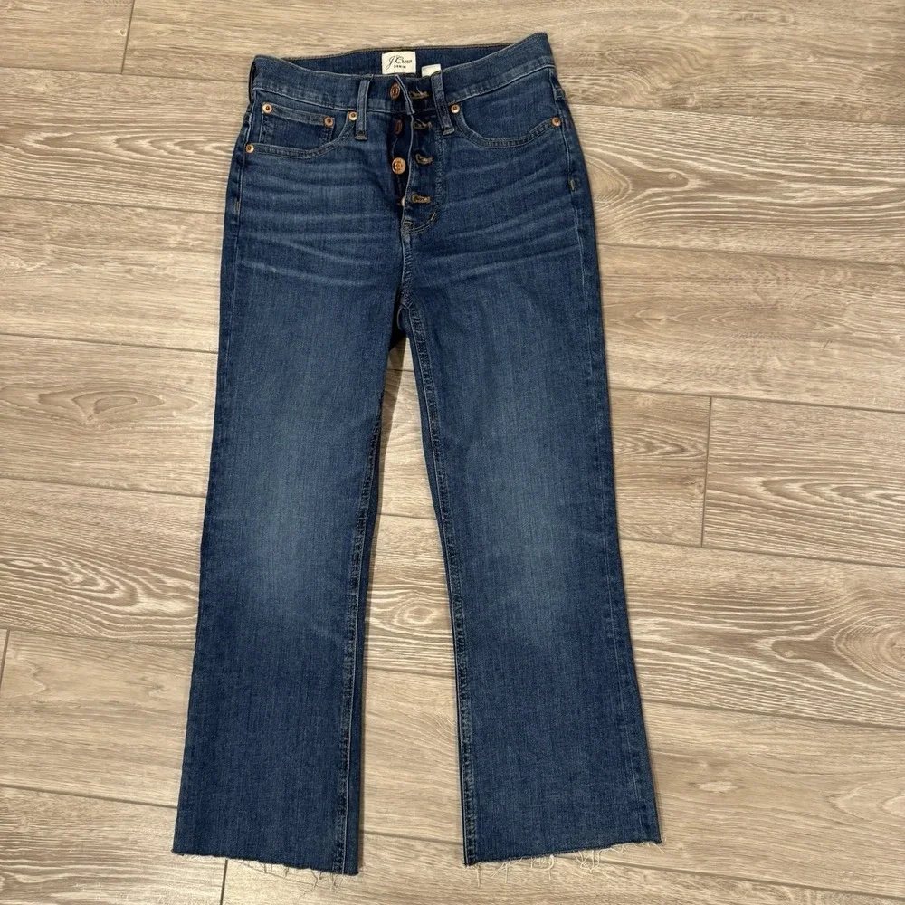 J.Crew Billie Demi Boot Crop Jeans‎ Women's 24 High Rise Button Fly Raw Hem